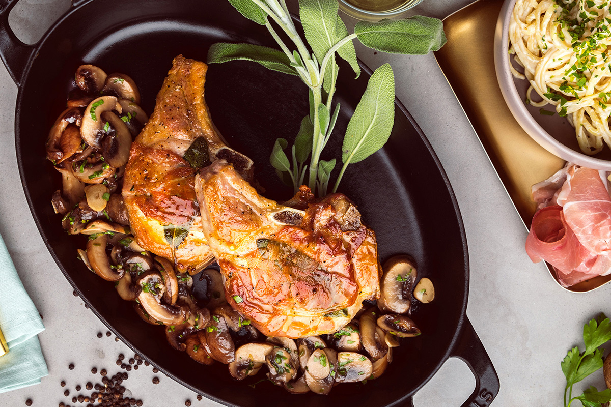 Glazed Pork Saltimbocca with Sage