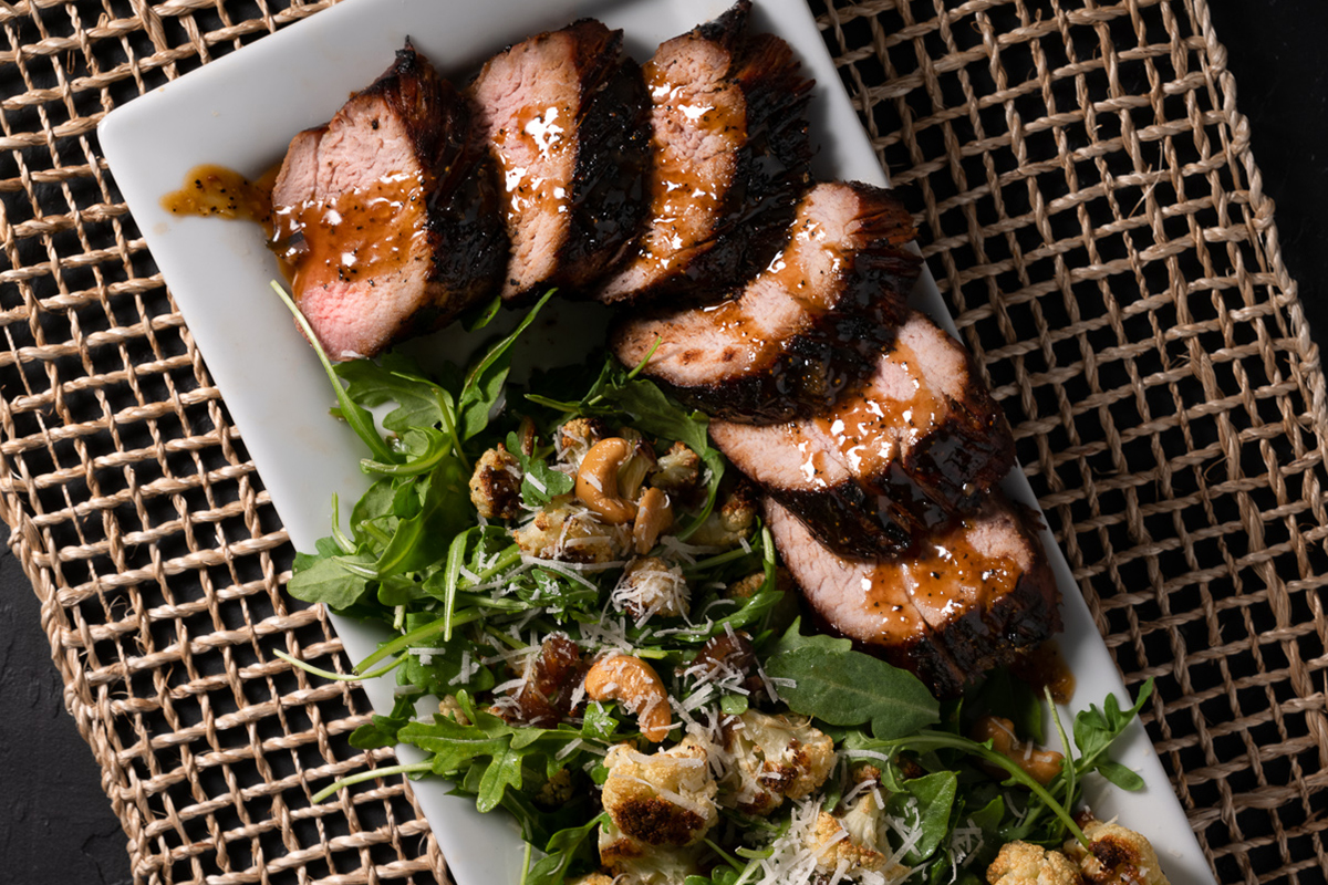 Grilled Vanilla Soy Pork Tenderloin with Charred Cauliflower Salad