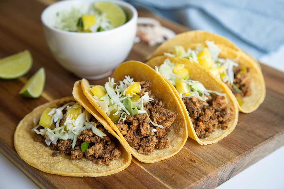 Blended Al Pastor Tacos with Pineapple Jalapeño Slaw