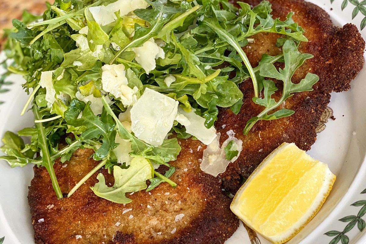 Crispy Pork Cutlets with Lemon, Parmesan & Arugula Salad