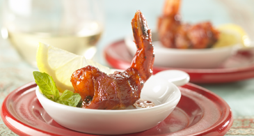 Barbecue Bacon-Wrapped Shrimp With Basil Stuffing | Prairie Fresh®