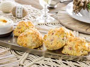 Ham and Smoked Gouda Biscuits with Maple Butter