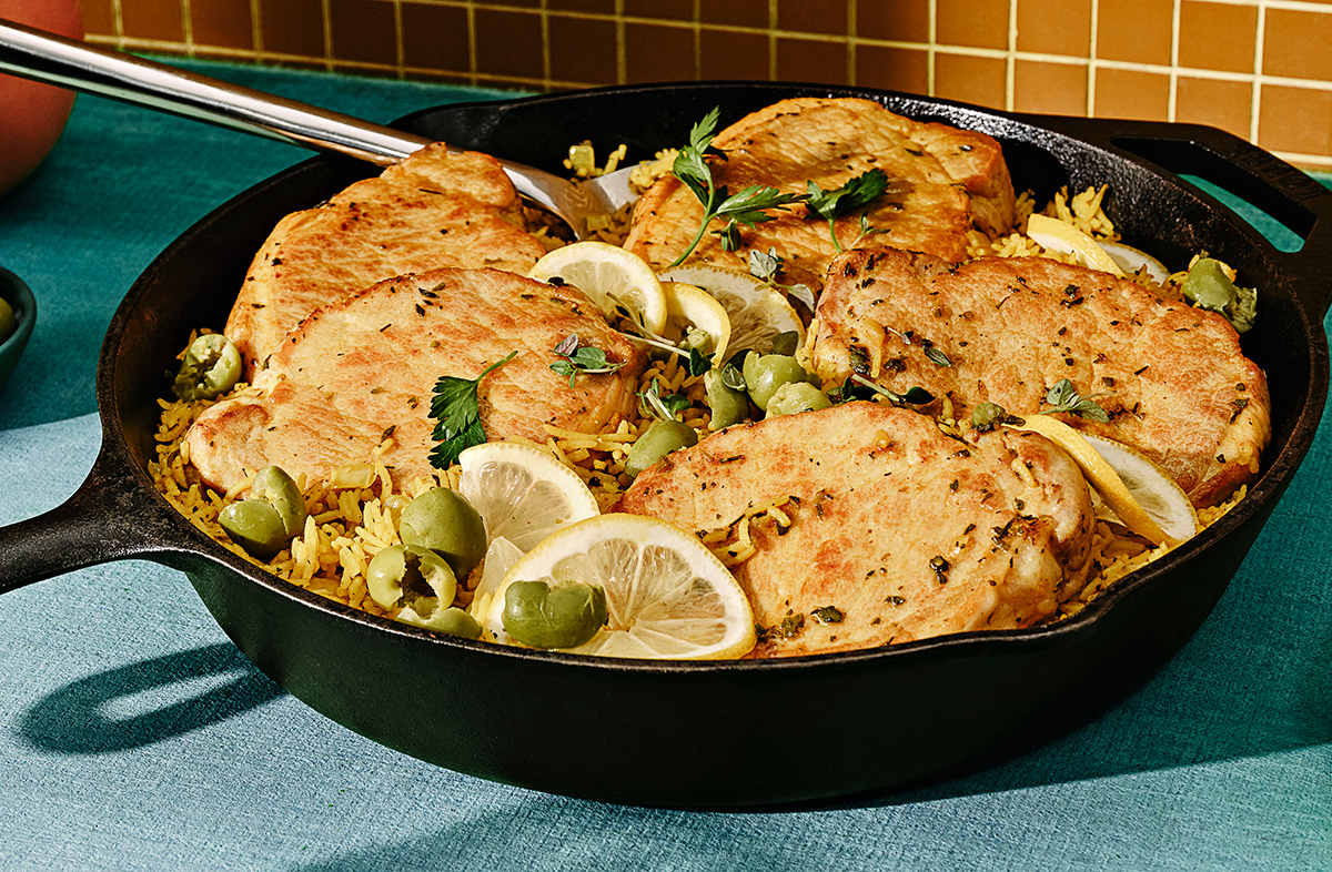 One-Pot Mediterranean Pork Chops and Rice