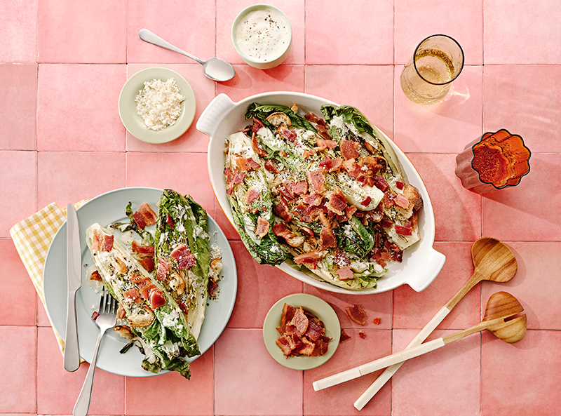 Grilled Romaine Caesar Salad with Crispy Bacon