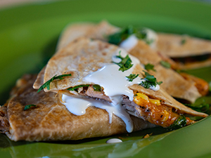 Pulled Pork Quesadillas with Truffle Crema