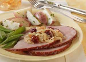 Glazed Ham with Dried Cherry Caramelized Onions