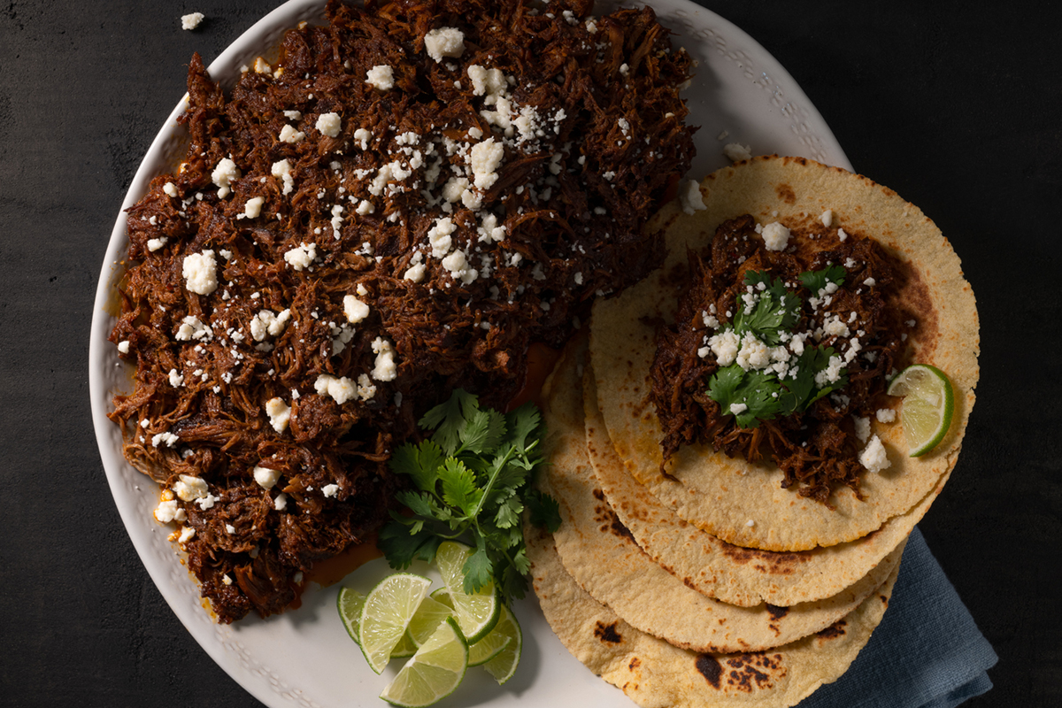 Ancho Chili Braised Pork Shoulder, Pickled Red Onions