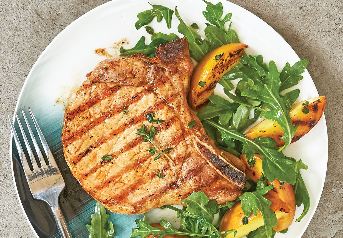 Maple-Brined Pork Chops with Grilled Peaches
