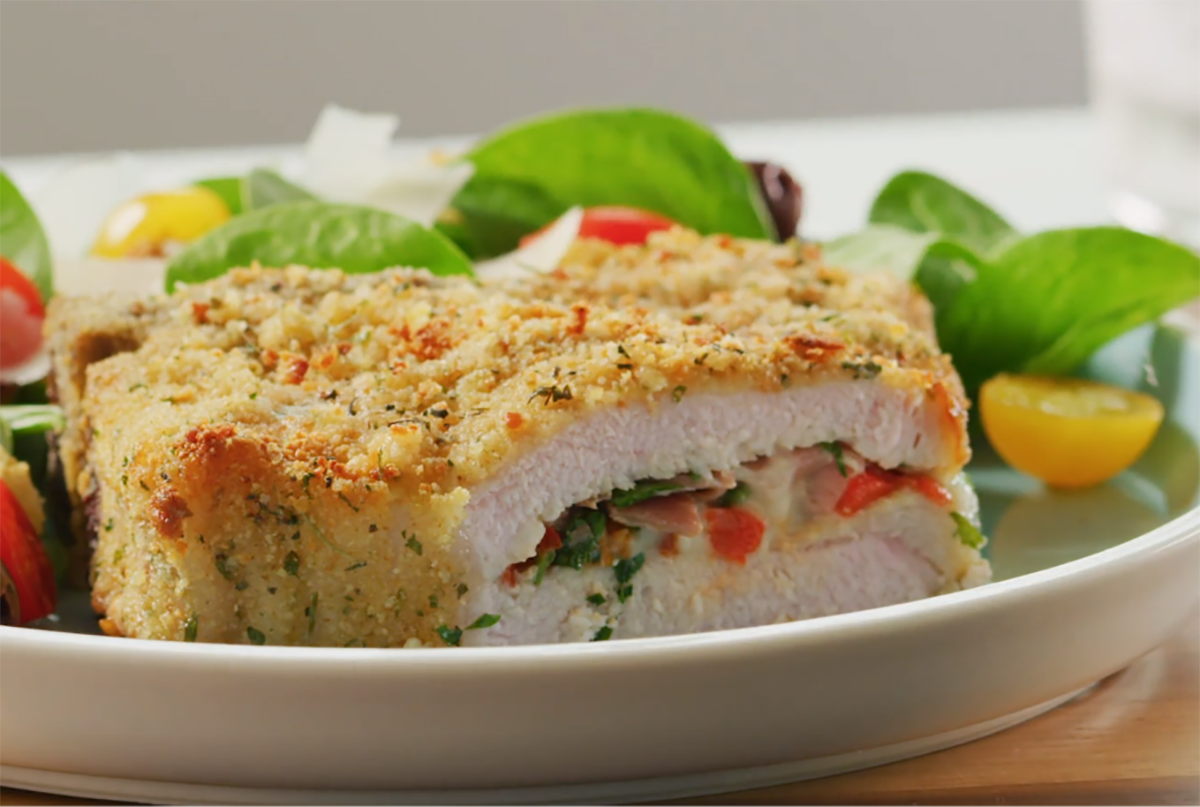 Air Fryer Italian-Stuffed Pork Chop