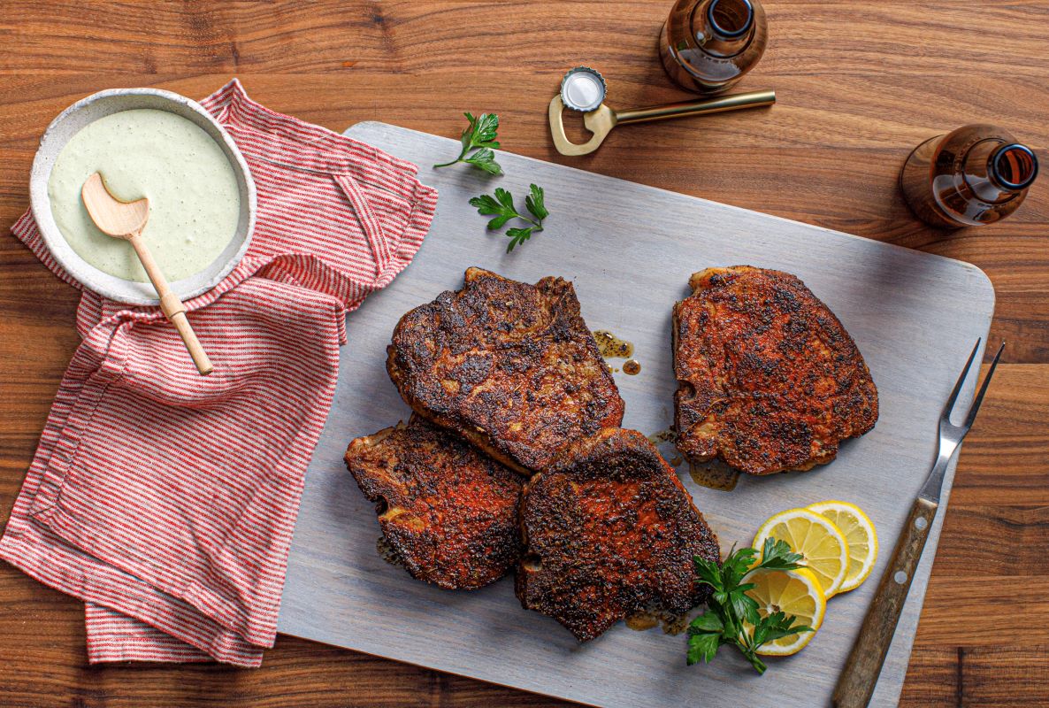Blackened Pork Chop with Lemon Garlic Aioli