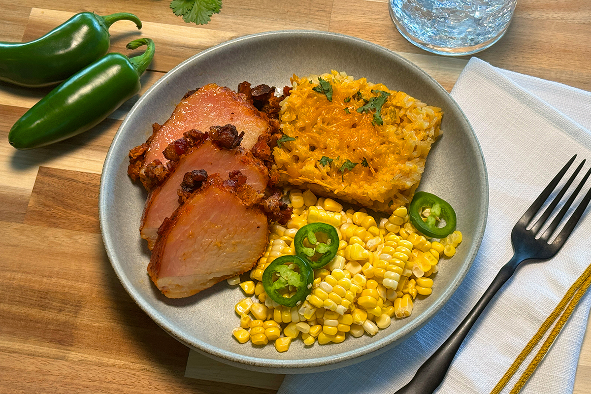 Jalapeño Bacon Loin Filet with Cheesy Rice