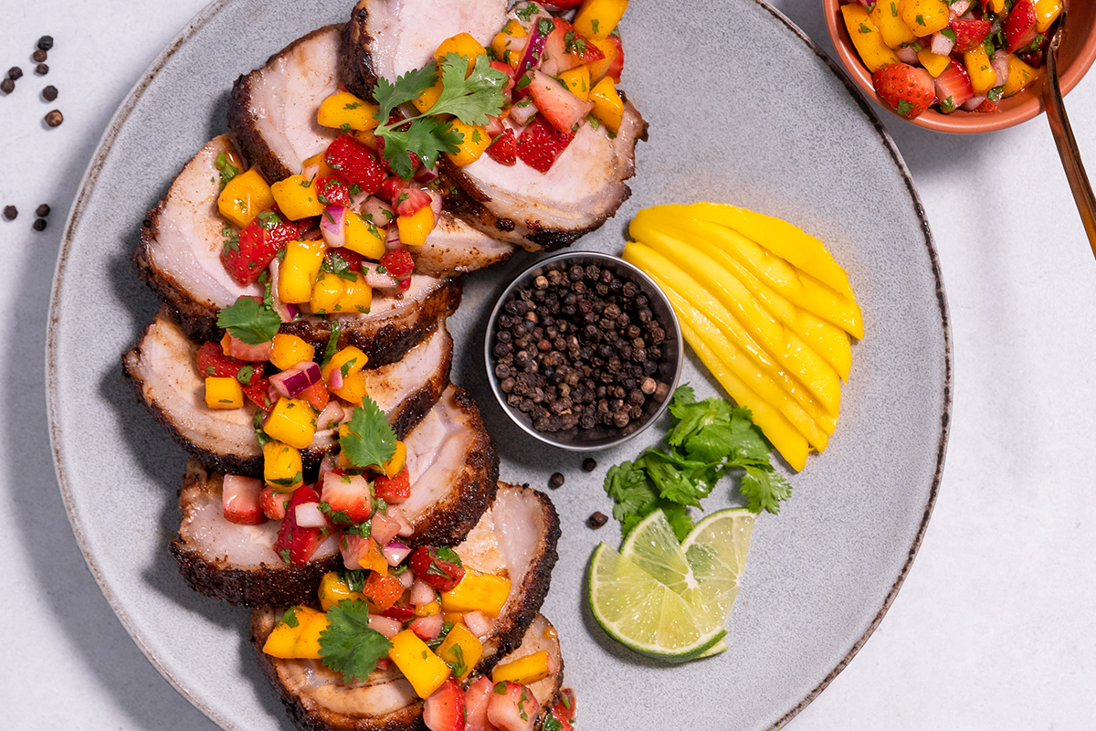 Spicy Jerk Pork with Strawberry Mango Salsa
