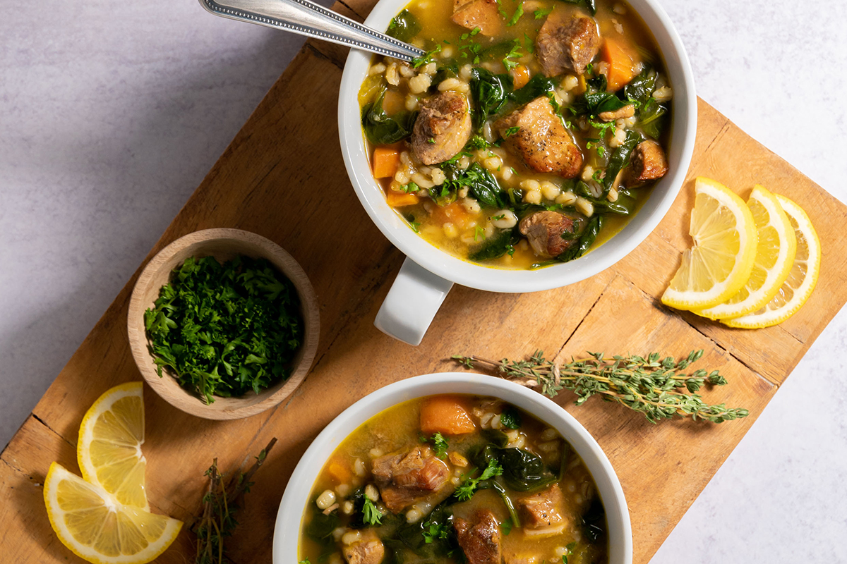 Pork Barley Spinach Soup