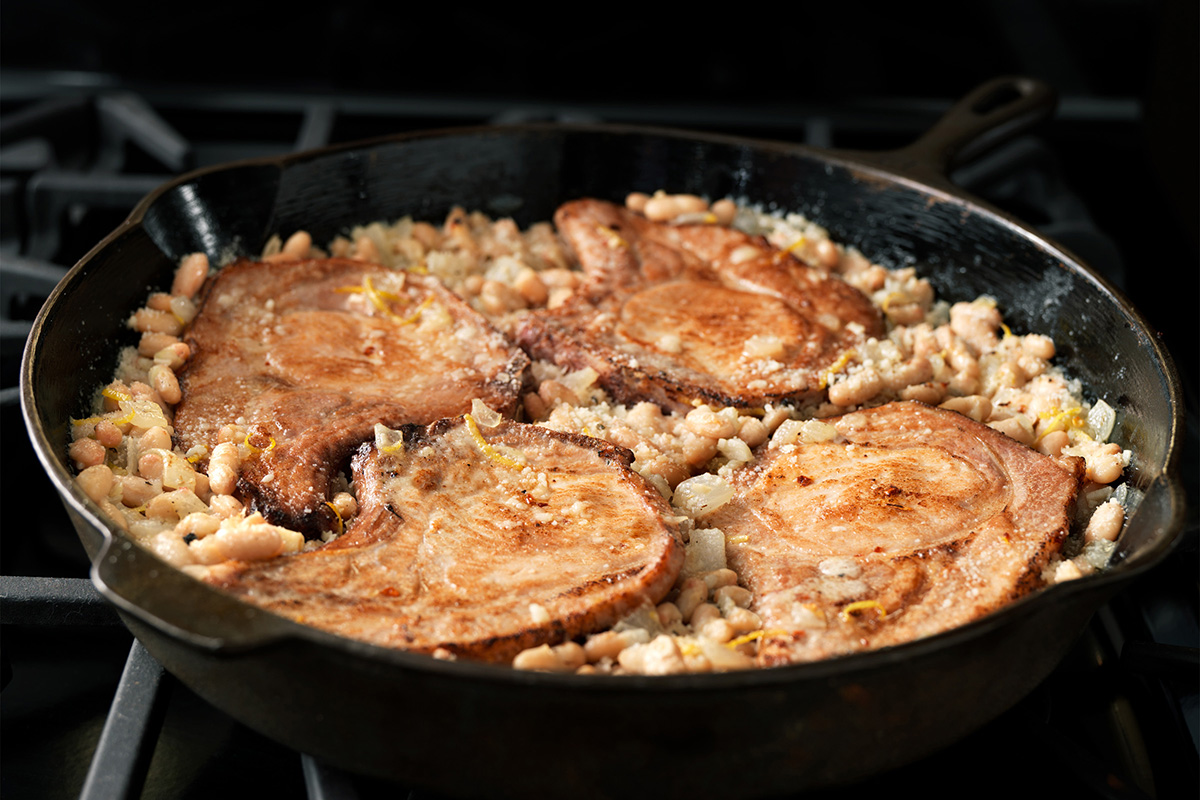 Baked Pork Loin Chops with Parmesan White Beans