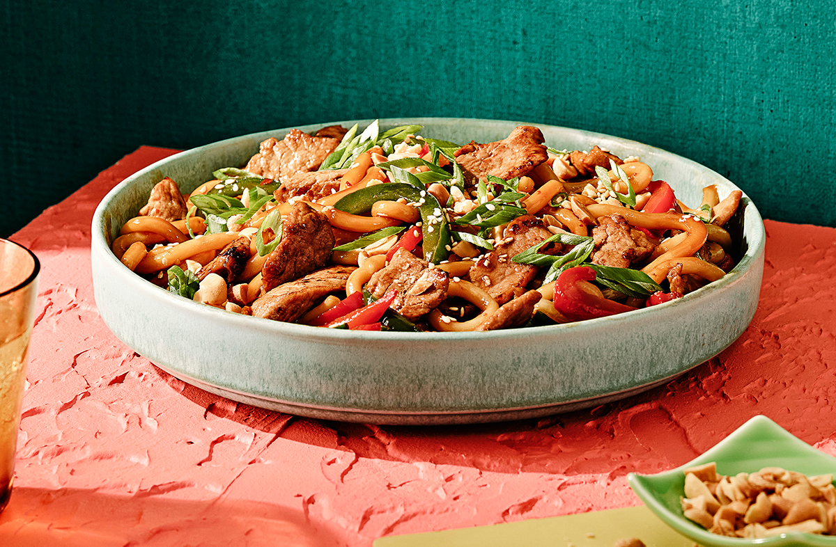 Sliced Pork & Peppers with Udon Noodles