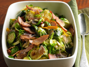 Shaved Brussels Sprouts with Frizzled Ham