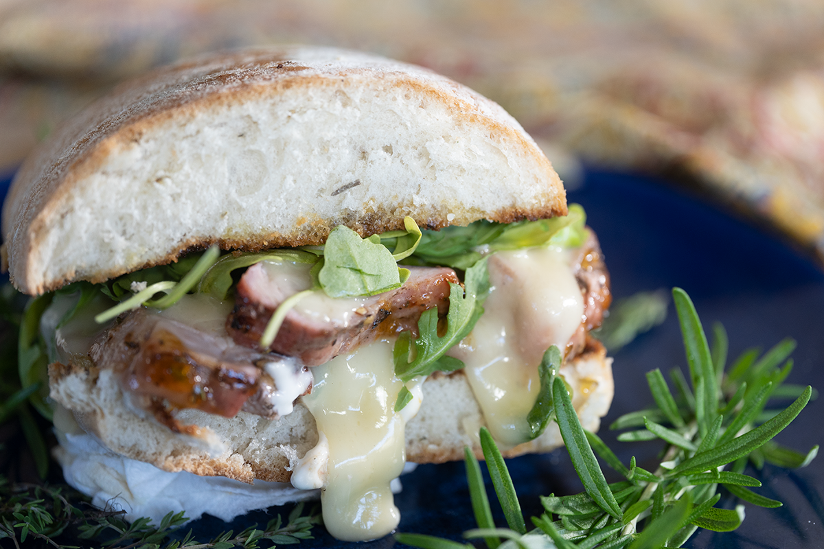 Apricot Glazed Pork Tenderloin Sandwich with Brie and Rosemary Aioli