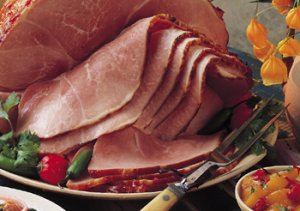Southwest Honey Glazed Ham with Santa Fe Sweet Corn Pudding & Jalapeno Spiced Peaches